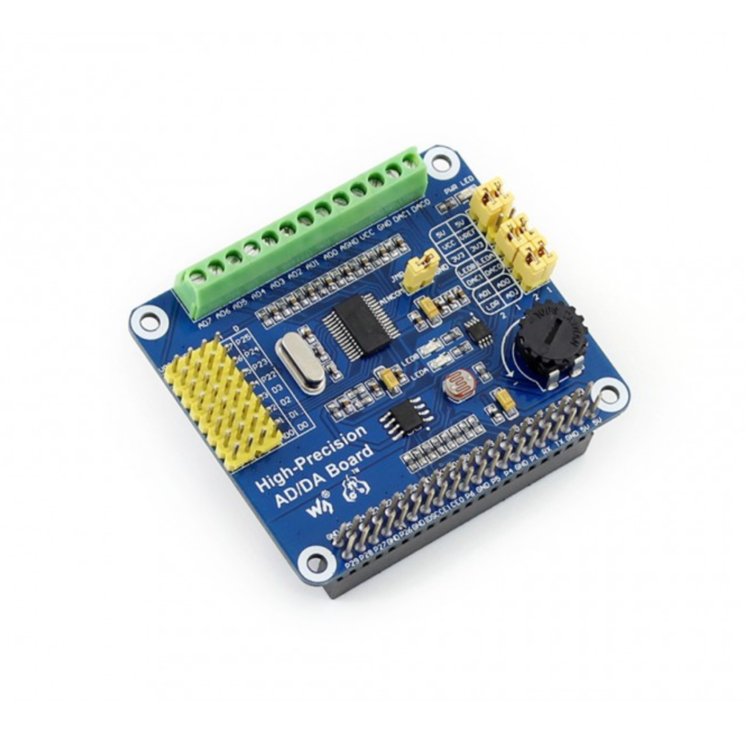 Waveshare 16-Bit AD/DA Expansion Raspberry Pi High Precision ADC/DAC Board For Precise Analog-to-Digital and Digital-to-Analog Conversion - RS1001