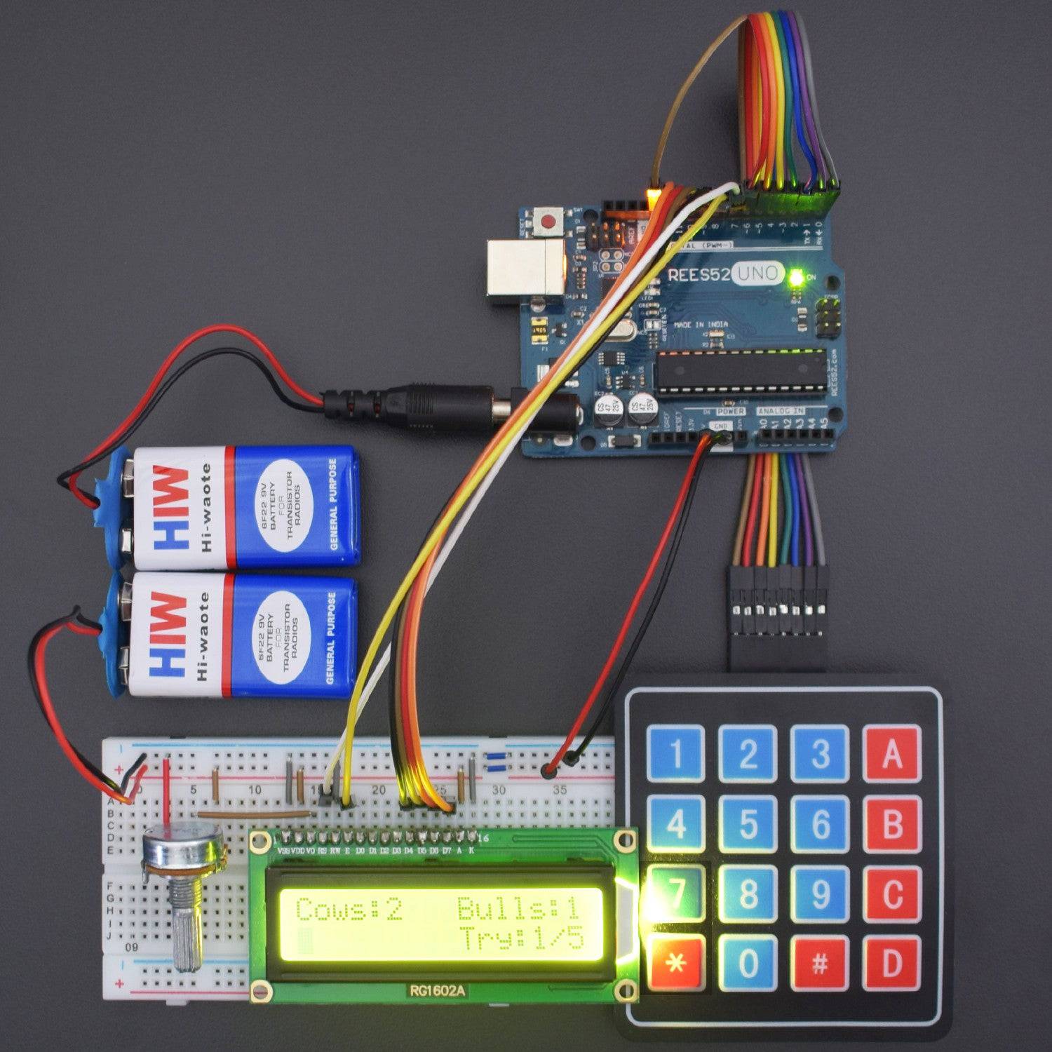 Making Cows and Bulls Game interfacing 16*2 LCD Display with Arduino Uno - KT999