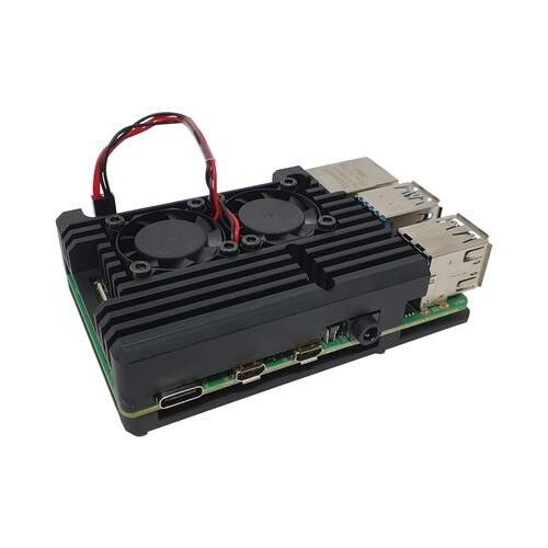 Raspberry Pi 4 Alüminyum Çift Fanlı Muhafaza Kutusu - Siyah