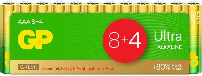 GP Ultra 1.5 V AAA İnce Kalem Pil - 12'li (Kumanda Pili)