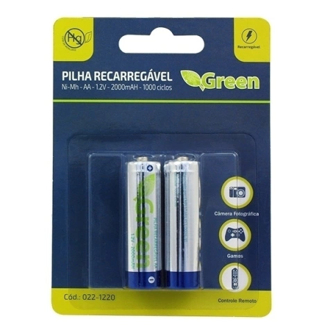 Pilha Recarregável AA 1,2V 2000mAh Green