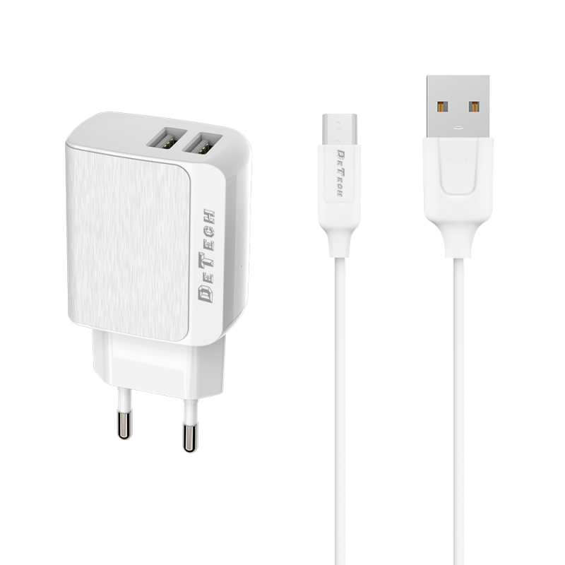 Universal mobile phone charger 2.4A/5V, 2 x USB, cable Type-C, 1.0m