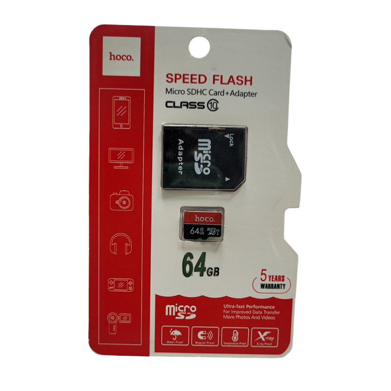 SPEED FLASH Micro SDHC CARD + ADAPTER 64Gb class 10 HOCO