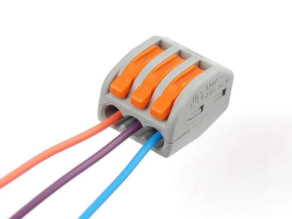 Snap-action 3-Wire Block Connector (12-28 AWG) - Pack of 3