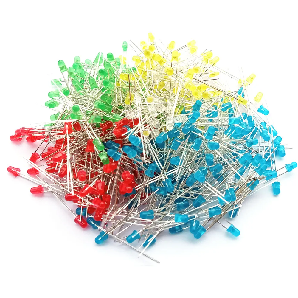250pcs 3mm LED Light Assorted Kit DIY LEDs Set (50pcs Each color x White Yellow Red Green Blue)