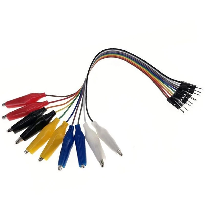 10Pin Alligator Clips Jumper Wires Crocodile Dupont Line with Male Connector Cable for DIY Connection – 20cm