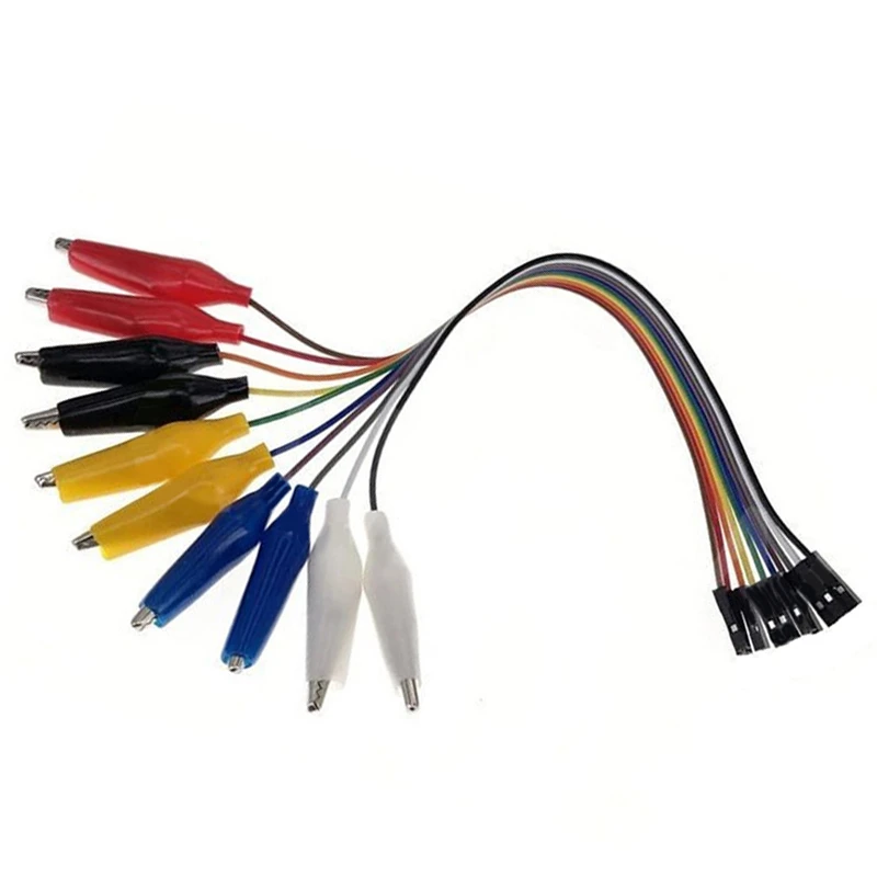 10Pin Alligator Clips Jumper Wires Crocodile Dupont Line with Female Connector Cable for DIY Connection – 20cm