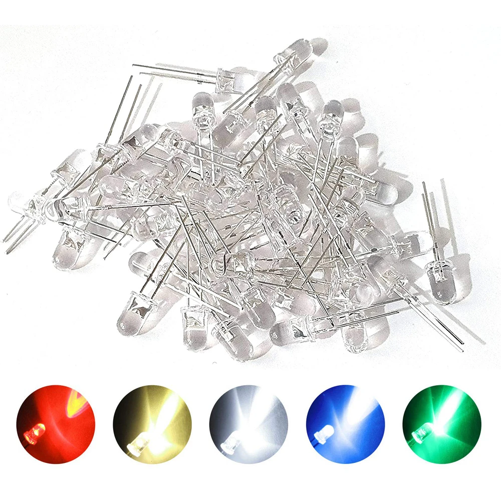 250pcs 5mm Clear LED Light Assorted Kit DIY LEDs Set (50pcs Each color x White Yellow Red Green Blue)