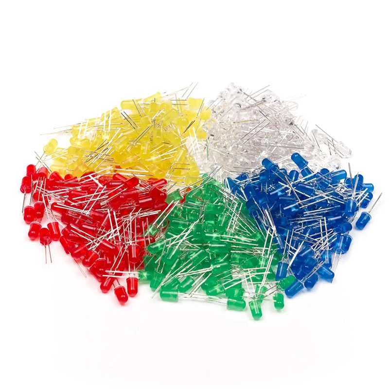 100pcs 5mm LED Light Assorted Kit DIY LEDs Set (20pcs Each color x White Yellow Red Green Blue)