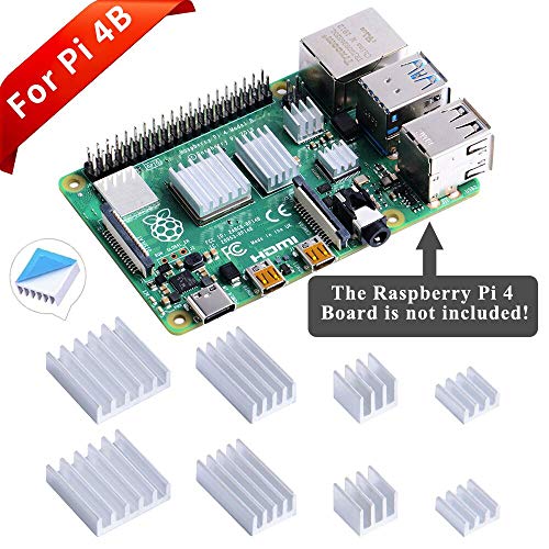 GeeekPi 8Pcs Dissipatori di Calore per Raspberry Pi 4 Modello B, Raspberry Pi 4B Dissipatori di Alluminio con Nastro Adesivo Conduttivo Termico per Raspberry Pi 4B (Raspberry Pi Non è Inclusa), raspberry pi 4 dissipatore