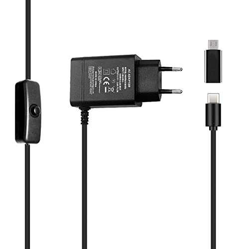 Bruphny Alimentatore per Raspberry Pi 3/4, 5.1V 3A USB-C con Interruttore on/off per Raspberry Pi 3 4 Modello B,per Raspberry Pi 4, raspberry pi 4 alimentatore