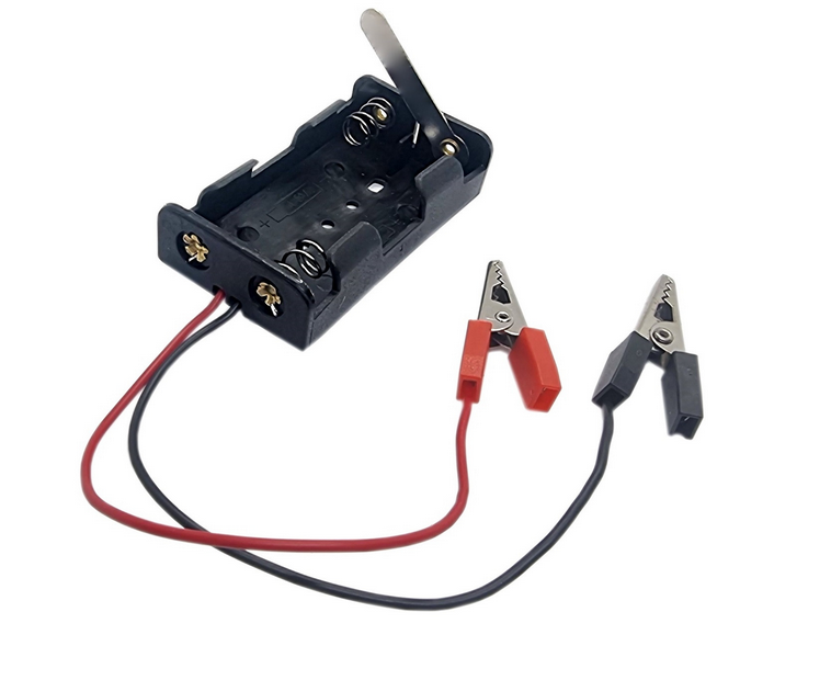 Koszyk na 2 baterie AA 1.5V z krokodylkami oraz wyłącz.hebel