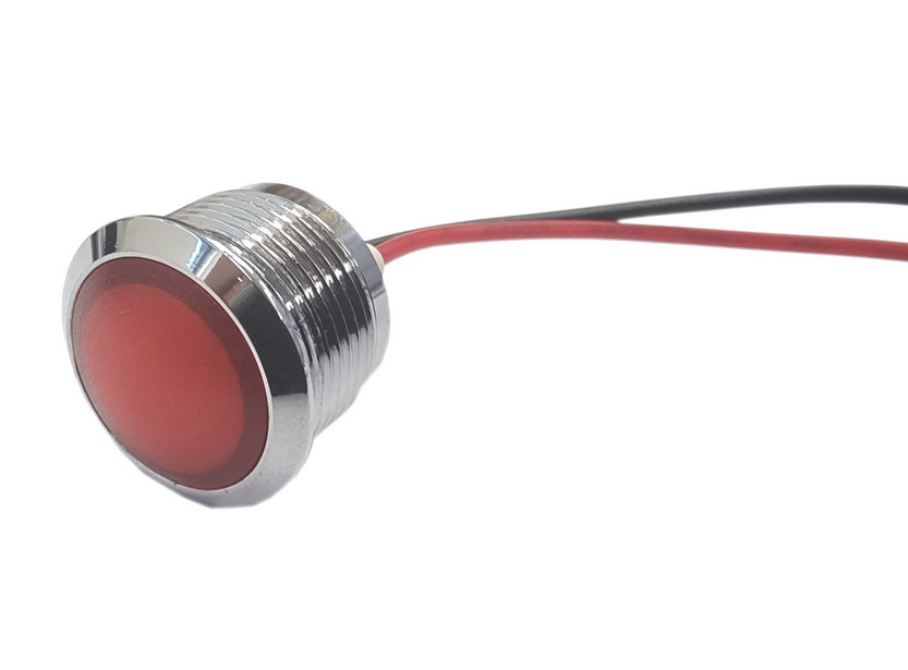 Kontrolka LED 18mm 12V metalowa, wypukła czerwona