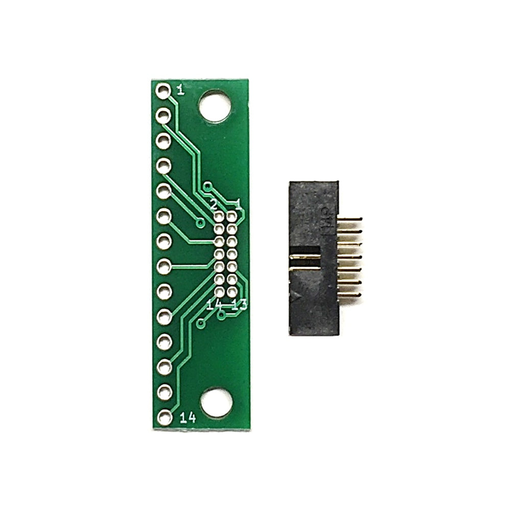 ピッチ変換基板(1.27mm 2×7P⇔2.54mm 1×14P)、ボックスヘッダ付