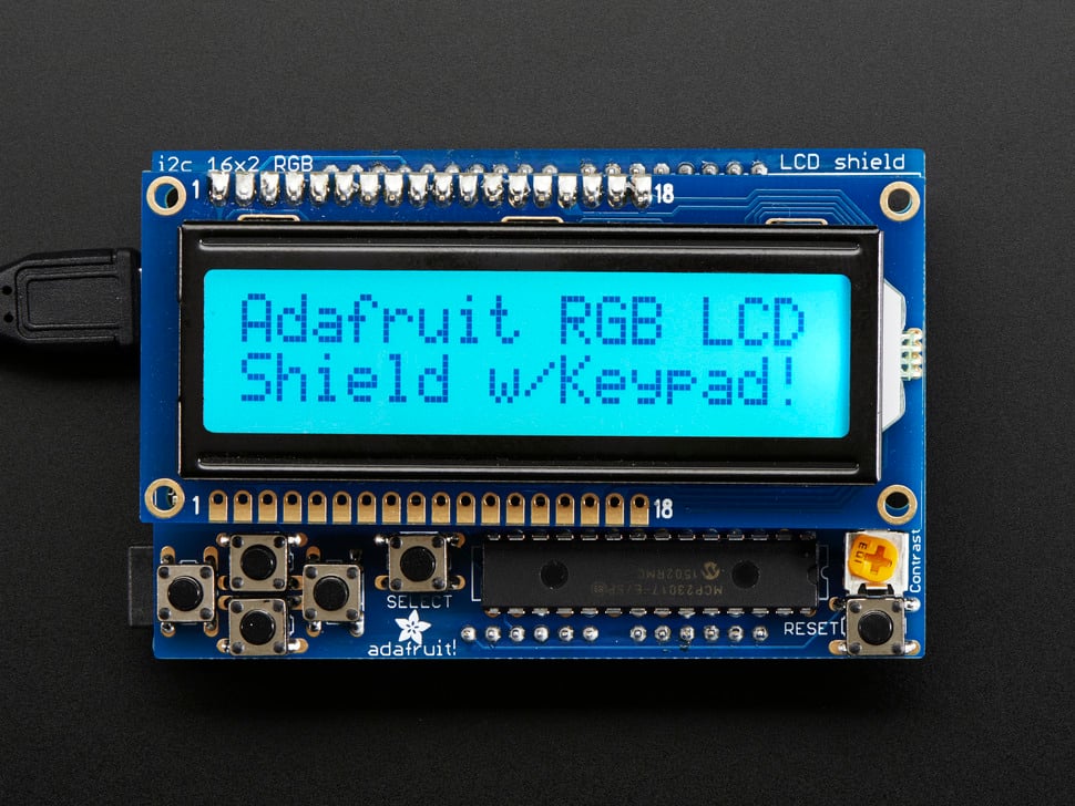 I2C接続のLCDシールドキット(RGBバックライト・黒文字)