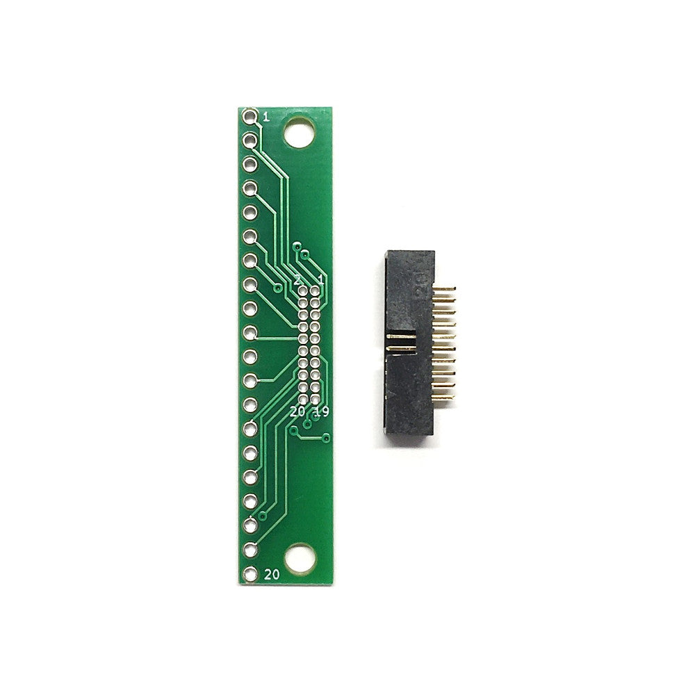 ピッチ変換基板（1.27mm 2×10P⇔2.54mm 1×20P）、ボックスヘッダ付