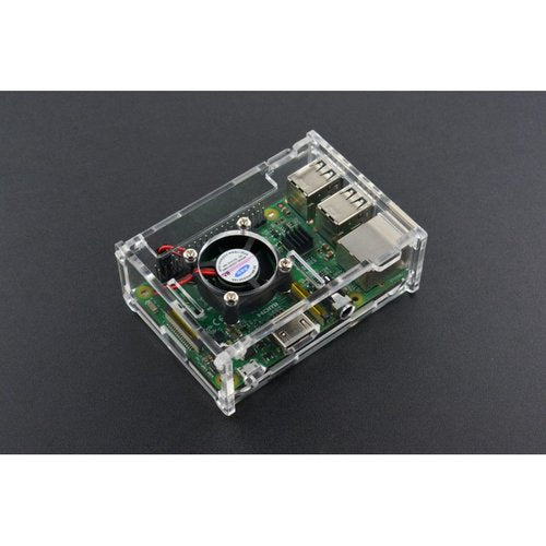 《お取り寄せ商品》Transparent Acrylic Case with Cooling fan and Heatsink for Pi B+/2B/3B--販売終了