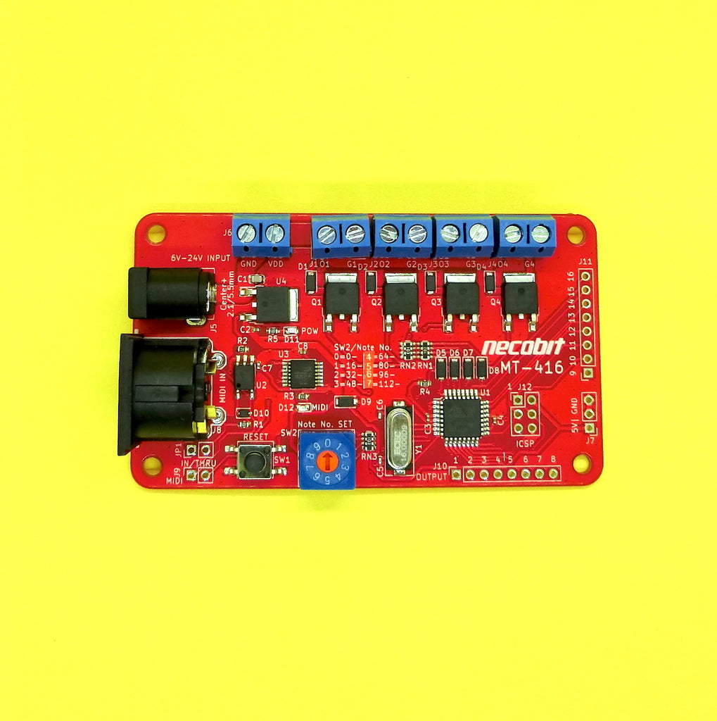 かんたんMIDIスイッチ基板 MT-416 MIDI to Transistor – 4port (16portまで拡張可能)