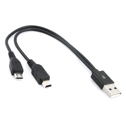 TypeAからmini-Bとmicro-Bへ同時に電力を供給するUSBケーブル