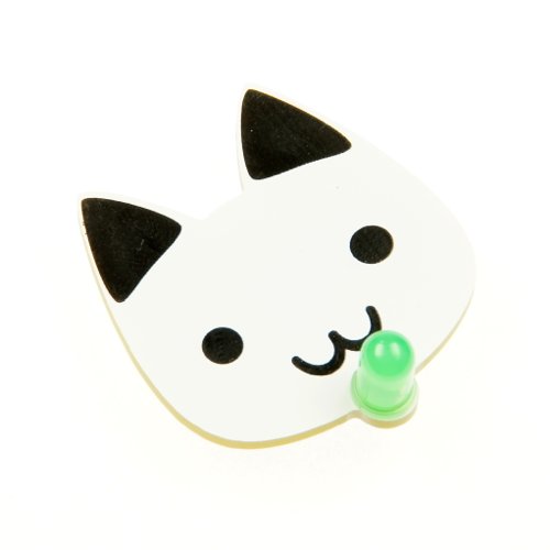 ピカピカどうぶつバッジ(ネコ) 緑色の自動点滅LED付き--販売終了