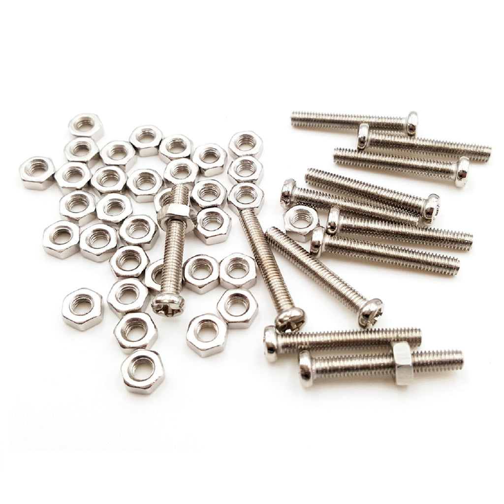 Paquete con 10 tornillos M2 20 mm y 10 tuercas M2