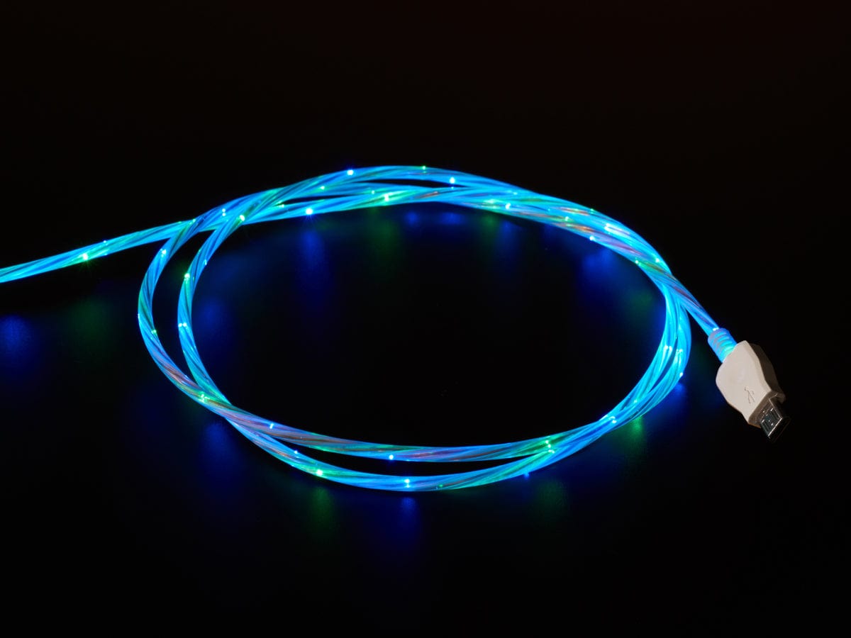 USB micro B Cable with LEDs - Blue and Green (1 meter) [Discontinued]