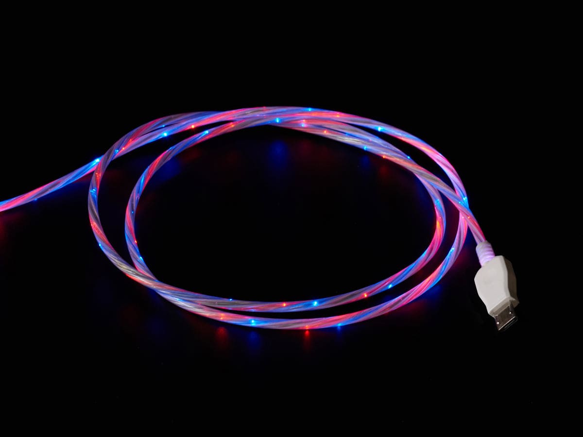USB micro B Cable with LEDs - Blue and Red (1 meter) [Discontinued]