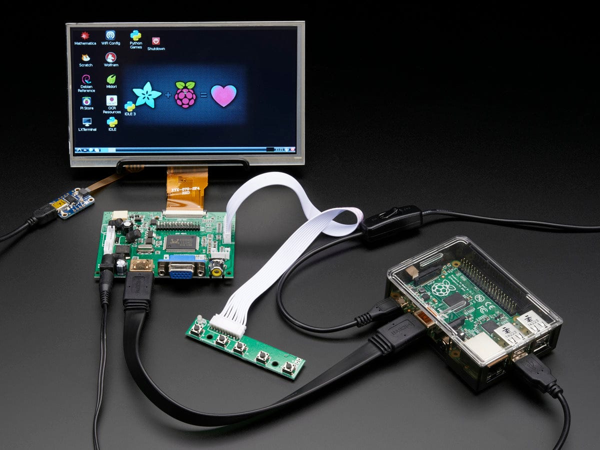HDMI 4 Pi: 7" Display w/Touchscreen 1024x600- HDMI/VGA/NTSC/PAL [Discontinued]