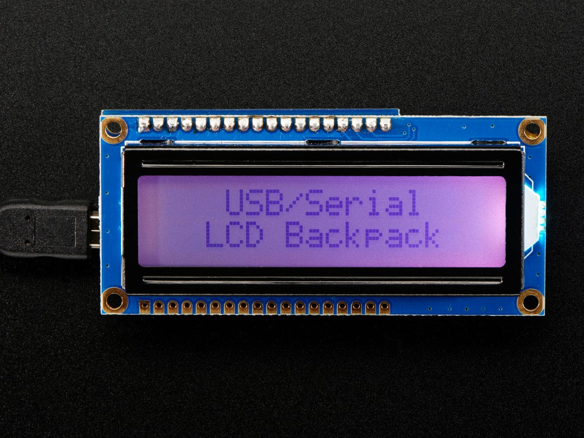 USB + Serial Backpack Kit with 16x2 RGB backlight positive LCD (Black on RGB) [Discontinued]