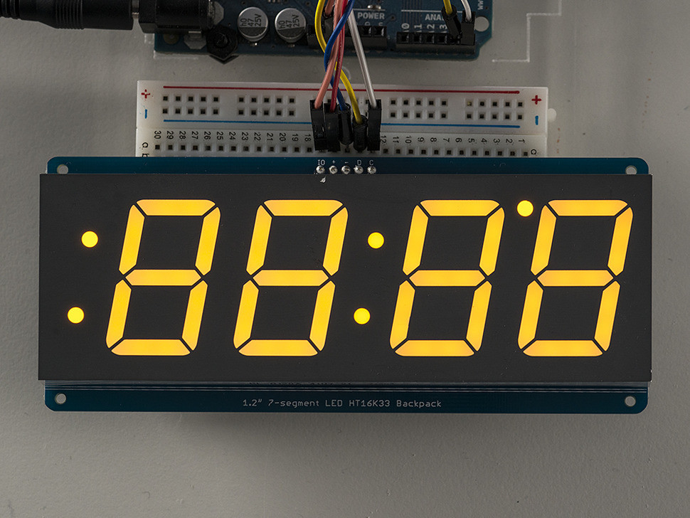 1.2 inch 4-Digit 7-Segment Display w/I2C Backpack - Yellow Adafruit 1269