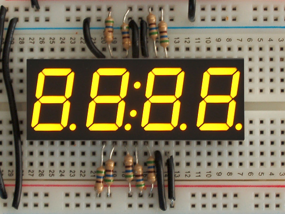 Yellow 7-segment clock display - 0.56 inch digit height Adafruit 811