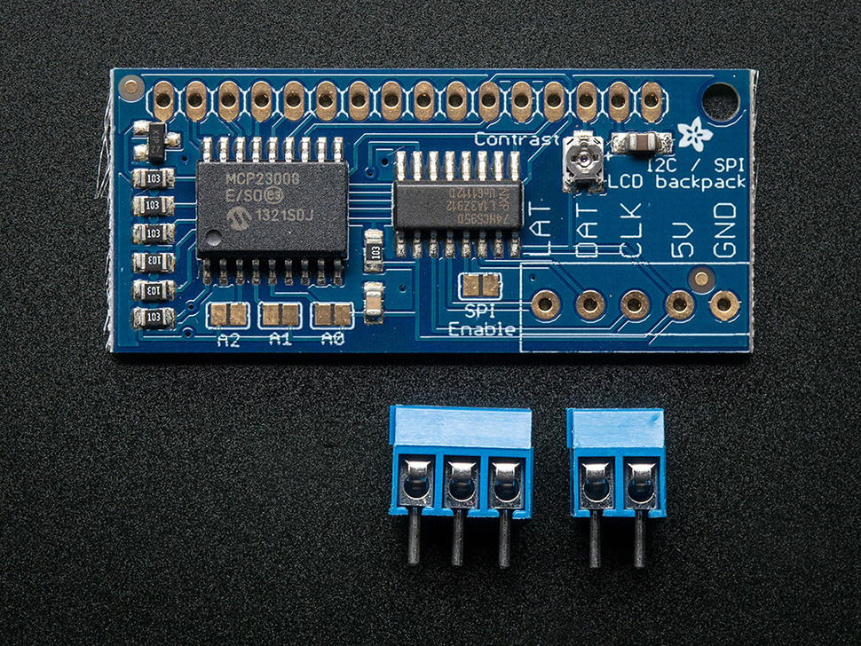 i2c / SPI character LCD backpack van Adafruit 292
