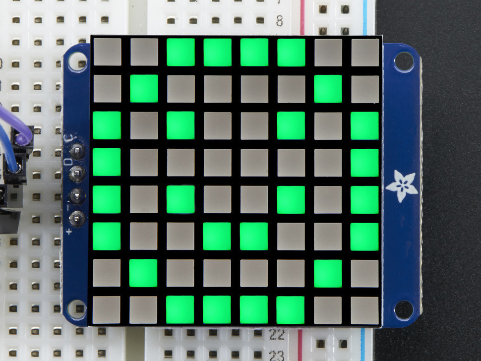 8x8 Ultra Bright Square Green LED Matrix + Backpack Adafruit 1856