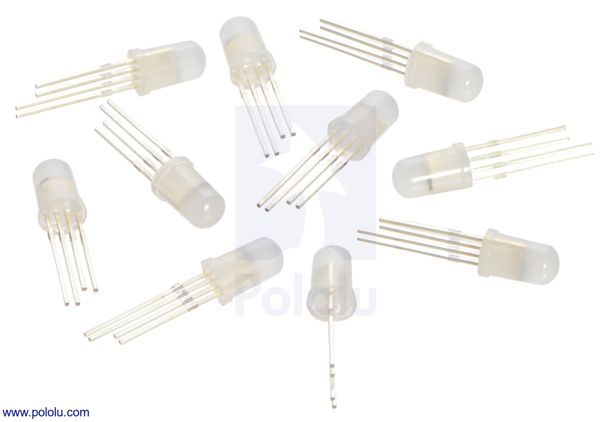 Addressable Through-Hole 5mm RGB LED met Diffuse Lens, WS2811 Driver (10-Pack) Pololu 2535