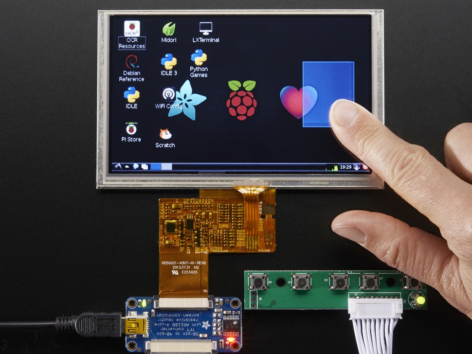 HDMI 4 Pi: 5 inch Display w/Touch and Mini Driver - 800x480 HDMI Adafruit 2109